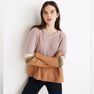 Madewell Striped Roll-Trim Waffle Pullover Sweater in Cotton-Merino Yarn